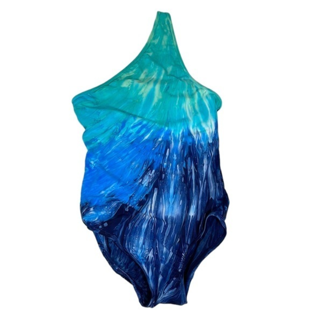 FrostCool Swim by Angela Frost asymmetrical one piece bathing suit. Girls 14.EUC